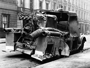 Blitz in London -- damaged fire vehicle, WW2