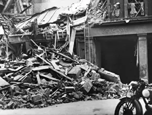 Blitz in London -- debris outside Soho fire station, WW2
