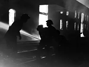 Hosepipes Prints: Blitz in London -- firefighters at work, Blackfriars, WW2