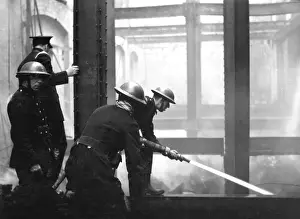 Hosepipe Prints: Blitz in London - Firefighters at work with hosepipe, WW2