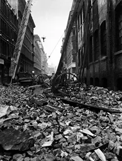 Bombed Prints: Blitz in London -- ladders and rubble, WW2