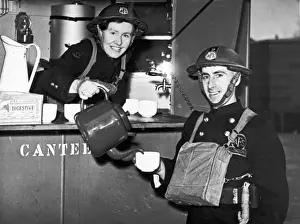 Pouring Prints: Blitz in London -- tea break for AFS firefighter, WW2