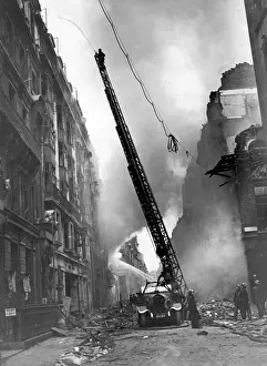 Jets Prints: Blitz in London -- turntable ladder in operation, WW2