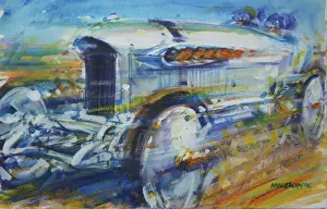 Mile Prints: Blitzen Benz record-breaker - painting by Andrew McGeachy