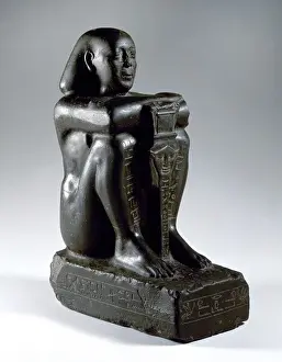 Hathor Prints: Block statue of Harsomtusemhat (664-610 B. C. ). Basalt. Lower