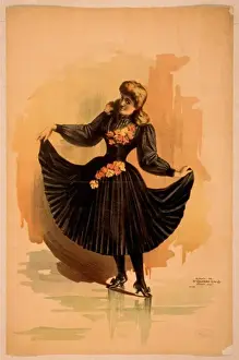 Blond woman in black dress with roses holding up skirt