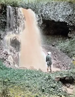 Blood cascade waterfall Mount Asama, Japan, circa 1880s