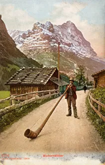 Switzerland Gallery: Blowing an Alpenhorn, Switzerland
