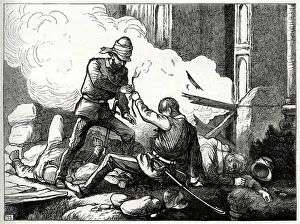 Mutiny Prints: Blowing up the Kashmir Gate at Delhi, Indian Mutiny Date: 1857