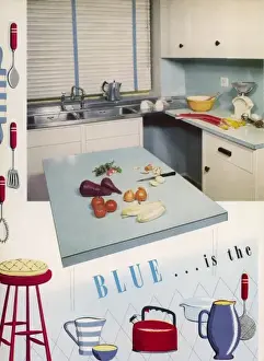Surfaces Prints: Blue 1950s kitchen