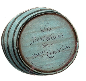 Christmas card in the shape of a barrel