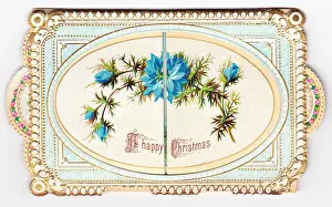 Blue flowers on a Christmas card