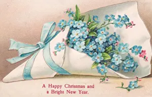 Forgetmenot Prints: Blue flowers on a Christmas and New Year postcard