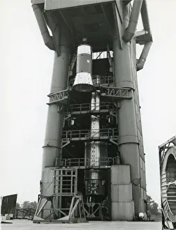 Lifted Prints: Blue Streak Coralie stage being lifted into the LT Tower