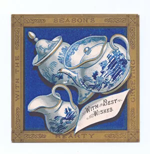 Blue and white china on a Christmas postcard