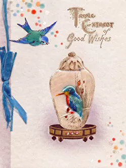 Bluebird Gallery: Bluebird, kingfisher and jar on a greetings card
