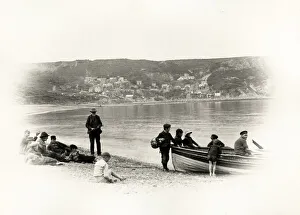 Dres Prints: Boat on the beach at Runswick Bay, Yorkshire