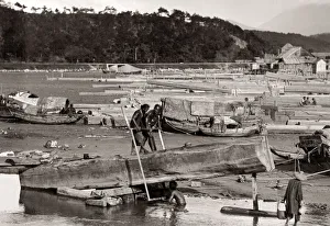 Shipyard Prints: Boat builders in a shipyard, Hong Kong, c. 1900