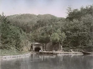 Boathouse Prints: Boat on Lake Biwa canal tunnel, Kyoto Japan