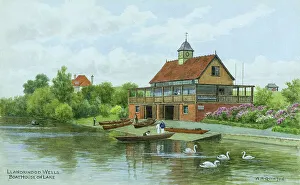 Wells Prints: Boathouse on the lake, Llandrindod Wells, Powys, Wales