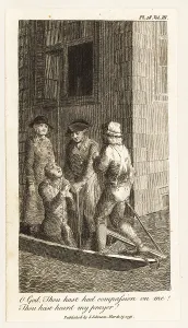 Flooding Prints: Boatmen rescuing a man from a building in a flood, 18th century