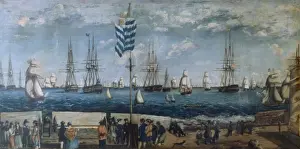 Frigate Prints: Boats arriving and departing from a port in Argentina
