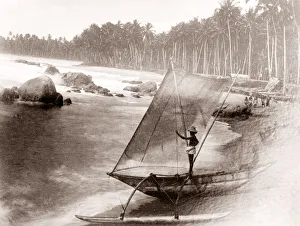 Boats on the beach Ceylon Sri Lanka, c. 1880s
