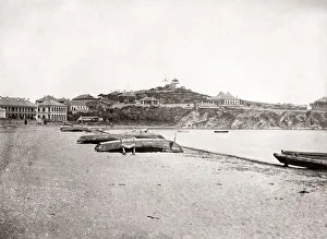 Boats on the beach, Chefoo (Yantai) China, c. 1880 s