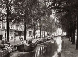 Delft Prints: Boats on a canal, Delft, Netherlands, c. 1890