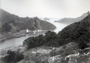 Boats at entrance to Nagasaki Harbour, Japan, c. 1880 s