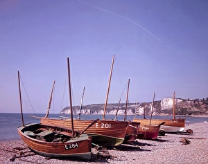Pebble Gallery: Boats and fishing tackle at Seaton, Devon