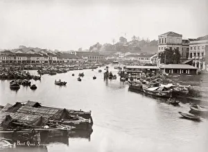 Singapore Prints: Boats in the harbour, Singapore, c. 1880s Boat Quay