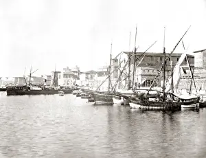Livorno Prints: Boats at Livorno, Italy, circa 1880s