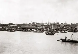 Guangzhou Prints: Boats on the Pearl River, Canton (Guangzhou), China circa 1890. Date: circa 1890