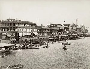 Cityscape Collection: Boats pulled up along the shore, Port Said, Egypt
