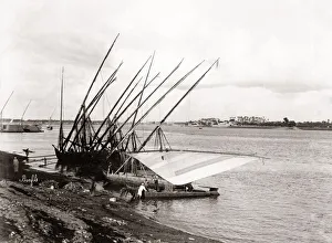 Boats on the River Nile, near Cairo, Egypt, c. 1880 s