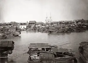 Sacred Prints: Boats and Sacred Heart Cathedral, Canton (Guangzhou) China, c. 1890