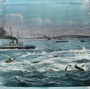 There Prints: Boats of many sizes on a rough sea