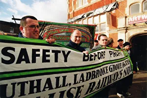 Profit Prints: Bob Crow, RMT trade union leader, with a banner