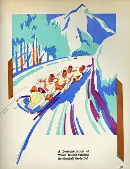 Sleighing Prints: Bob Sleigh scene in Art Deco style