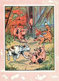 Upsetting Prints: Bobby the dog and Fluff the cat with piglets