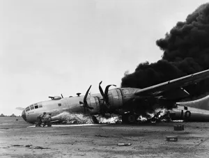 Emergencies Prints: Boeing B-29 crash landing on retrun from raid