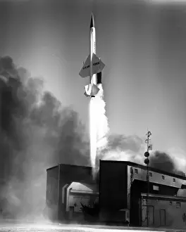 Boeing Bomarc surface-to-air missile is launched