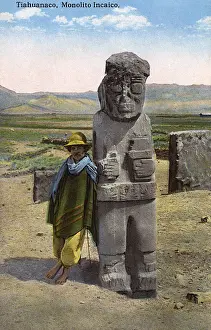 Courtyard Prints: Bolivia, South America - Stone statue at Tiwanaku