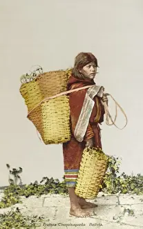 Bolivian Prints: Bolivian Woman carrying many baskets