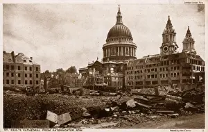 Blitz Prints: Bomb damage, London, St Pauls Cathedral from Paternoster Row