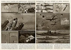 Versus Prints: Bomber v. warship and merchantman by G. H. Davis