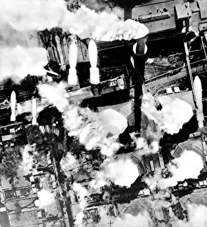 Dropping Prints: Bombs falling on Knapsack Power Station; Second World War, 1