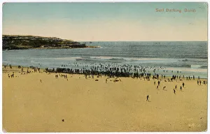 Bondi Beach, Sydney, New South Wales, Australia, looking towards North Bondi Rocks. Date: circa 1908