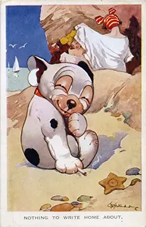 Bonzo on the beach, smoking